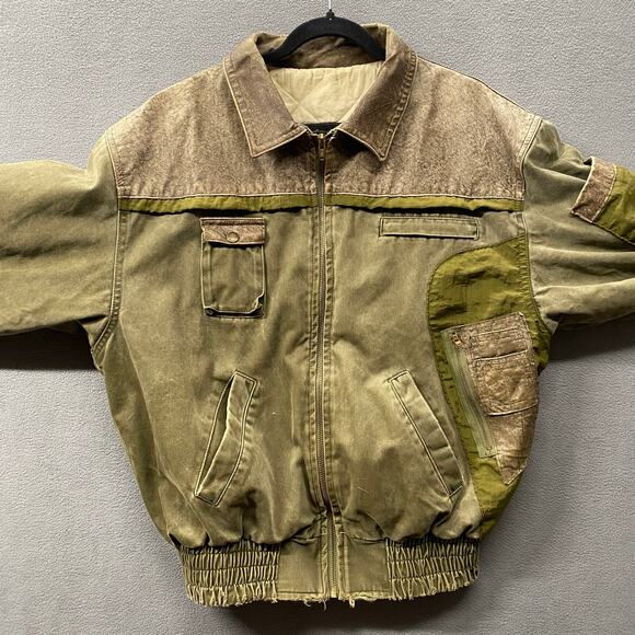 Vtg 80s 90s Dual Control Canvas Leather Bomber Flight Jacket Mens M Quilted Line - Picture 3 of 16